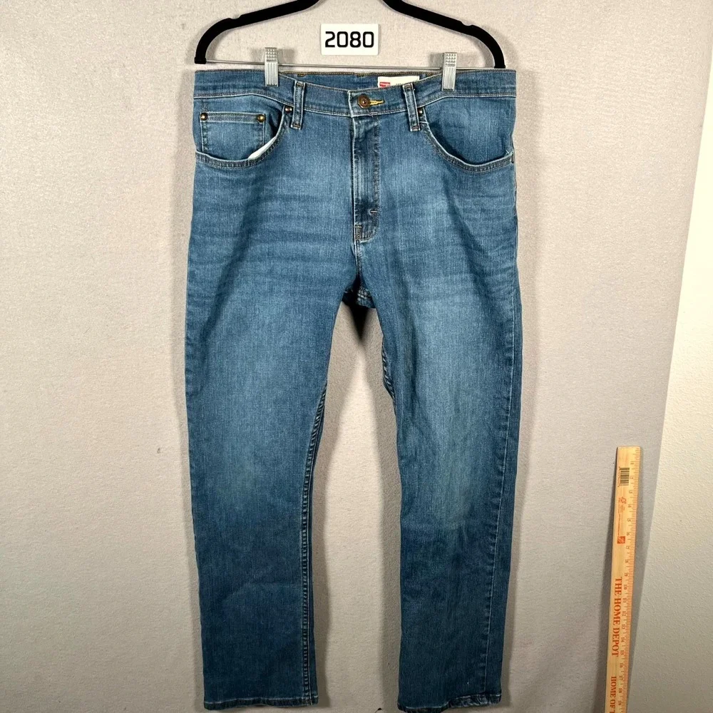 Wrangler Straight Fit Jeans Mens 34x32 Blue Denim Cotton‎ Stretch Medium Wash